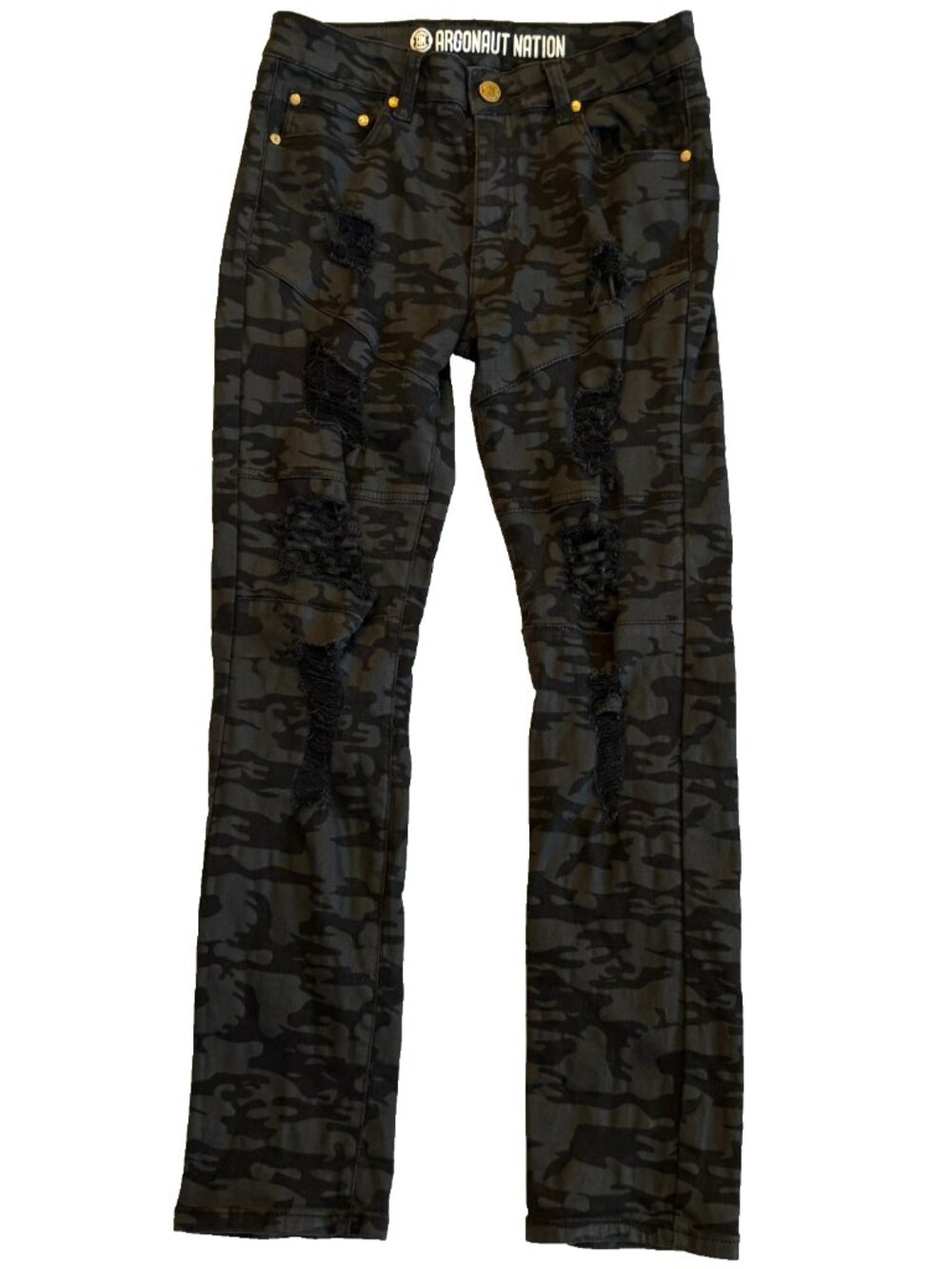 ARGONAUT NATION SKINNY JEANS MENS 34/32 32"x29" GRAY BLACK CAMO STRETCH DENIM